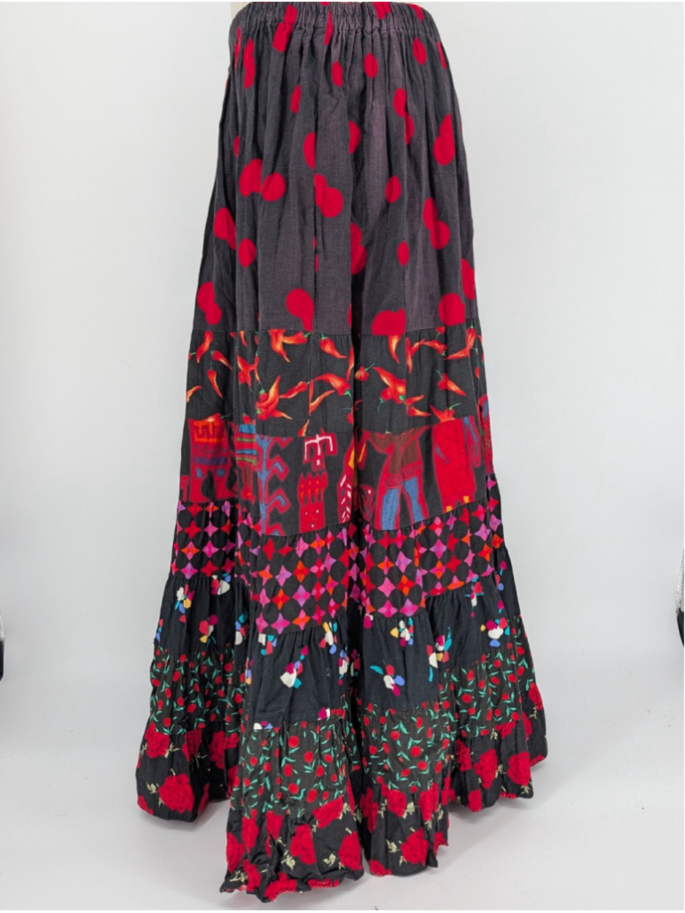 Vintage Anna Konya Patchwork Tiered Maxi Skirt One Size Dark Boho Festival 90s - Picture 11 of 14